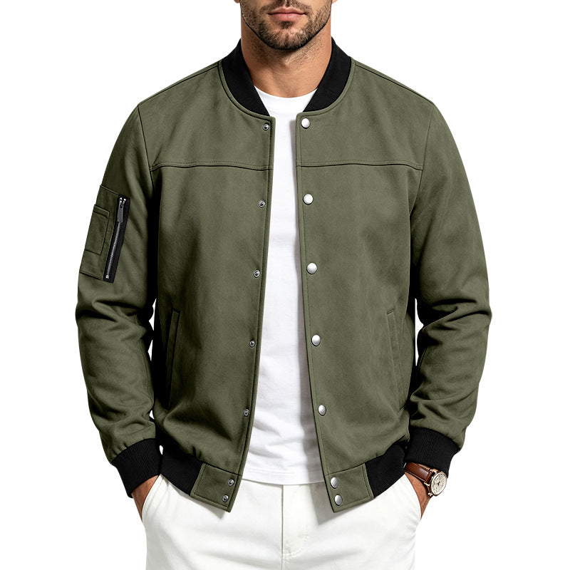 Herren Veloursleder‑Optik Bomberjacke mit Druckknopfleiste, Ärmeltasche und Rippbündchen Drune