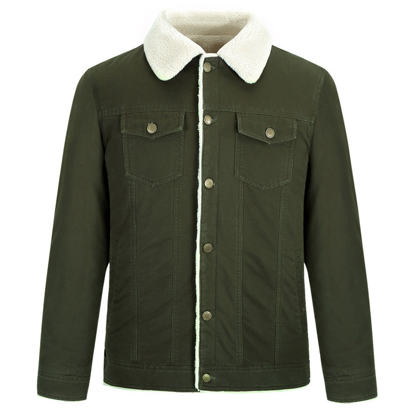 Herren Baumwoll-Canvas Truckerjacke mit Sherpa-Kragen und durchgehendem Teddyfutter Drune