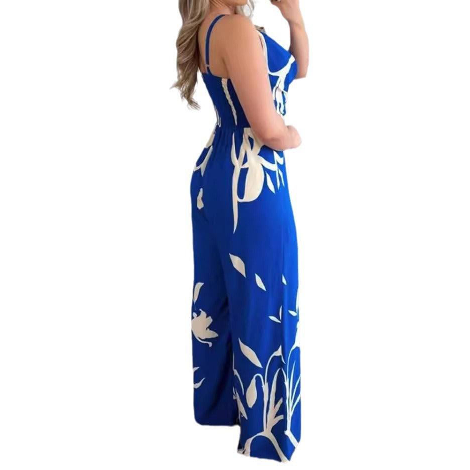 Damen Eleganter Jumpsuit mit fließendem Stoff und modischem Blumenmuster Drune