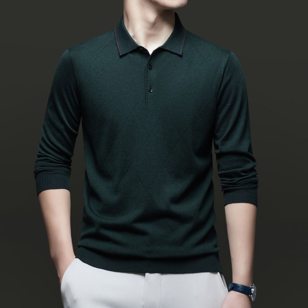 Herren Langarm-Polohemd mit stilvollem Strukturdesign und hochwertigem Kragen Drune