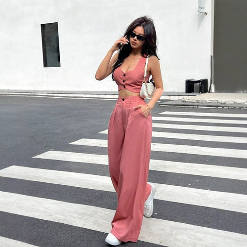 Damen Zweiteiliges Set mit tailliertem Top und weiten Hosen Drune