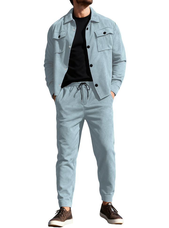 Herren nan Shirtjacke mit Pattentaschen und gerade geschnittene Chinohose Drune