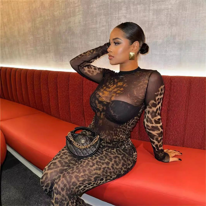 Drune | Leopard-Print Langarm-Top und Hosen-Set