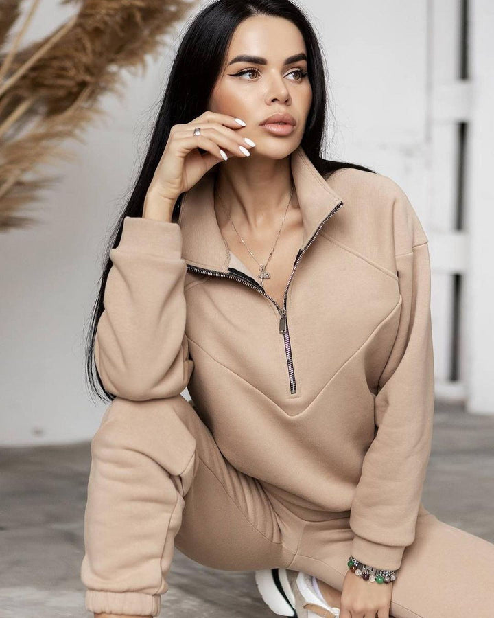 Damen Sportlicher Trainingsanzug mit hohem Kragen und praktischen Taschen Drune