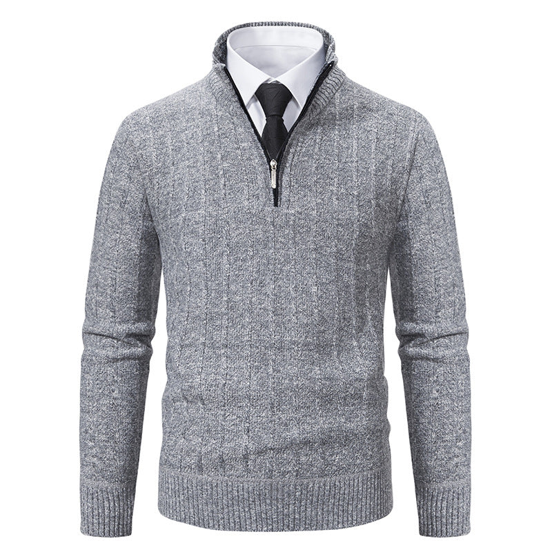 Herren nan Halbzip-Strickpullover mit strukturierter Zopfoptik, wärmendem Stehkragen und schmaler Silhouette Drune
