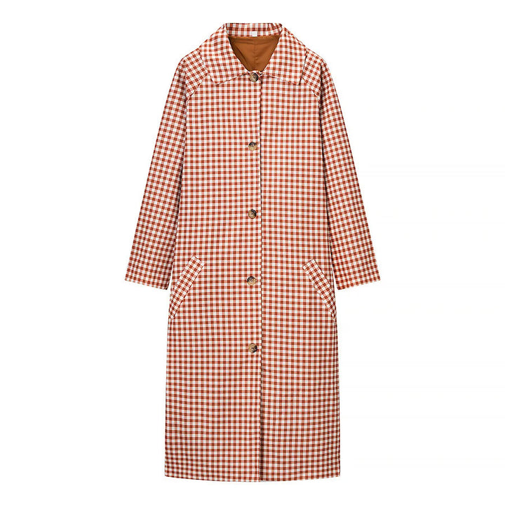 Damen nan karierter Midi-Trenchcoat mit Hemdkragen, durchgehender Knopfleiste und aufgesetzten Eingrifftaschen Drune