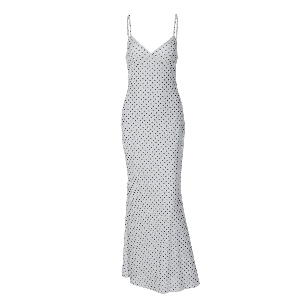 Damen Elegantes Maxikleid mit zartem Punktedesign und Spaghetti-Trägern Drune