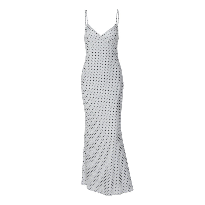 Damen Elegantes Maxikleid mit zartem Punktedesign und Spaghetti-Trägern Drune
