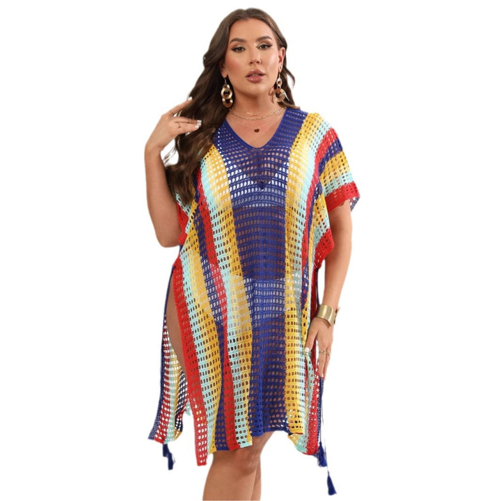 Damen luftiger Häkel-Strandponcho mit modischen Fransen Drune
