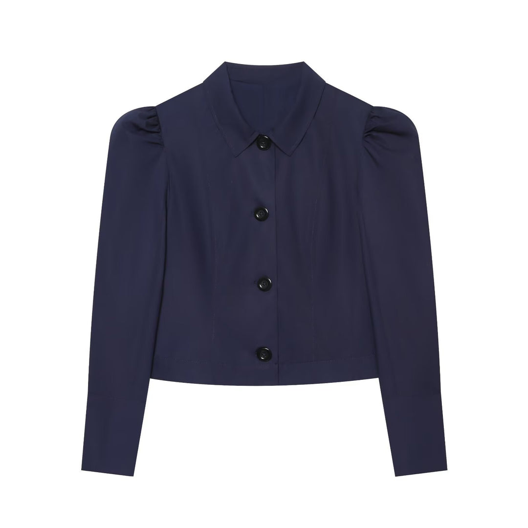 Damen Kurzblazer im Blouson‑Stil mit gerafften Schulterpartien und Knopfleiste Drune