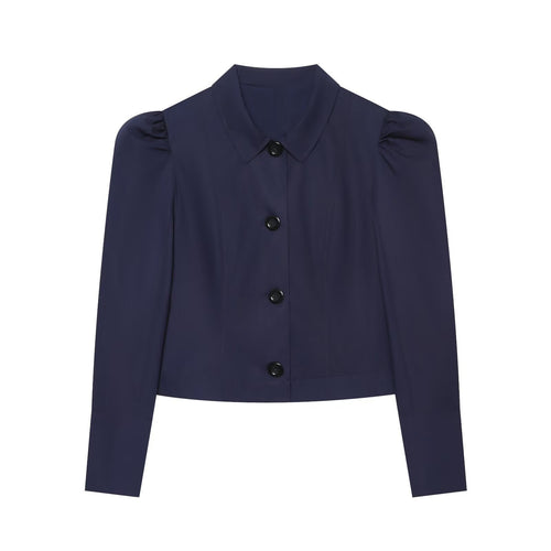 Damen Kurzblazer im Blouson‑Stil mit gerafften Schulterpartien und Knopfleiste Drune