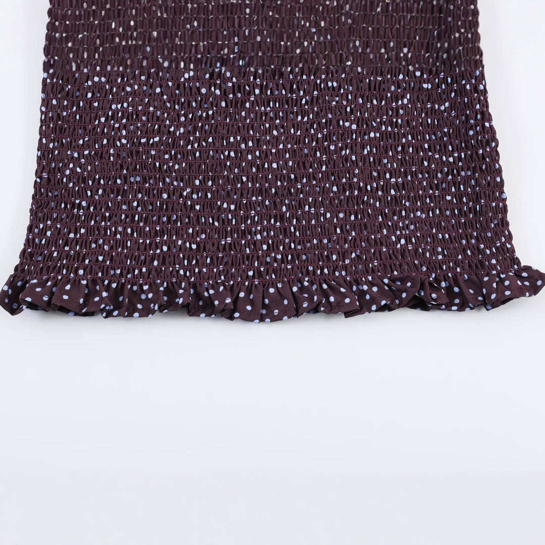 Damen Gepunktete Carmen-Bluse mit Smok-Taille und voluminösen Ballonärmeln Drune