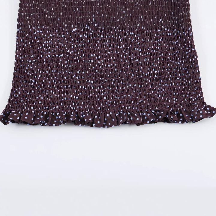 Damen Gepunktete Carmen-Bluse mit Smok-Taille und voluminösen Ballonärmeln Drune