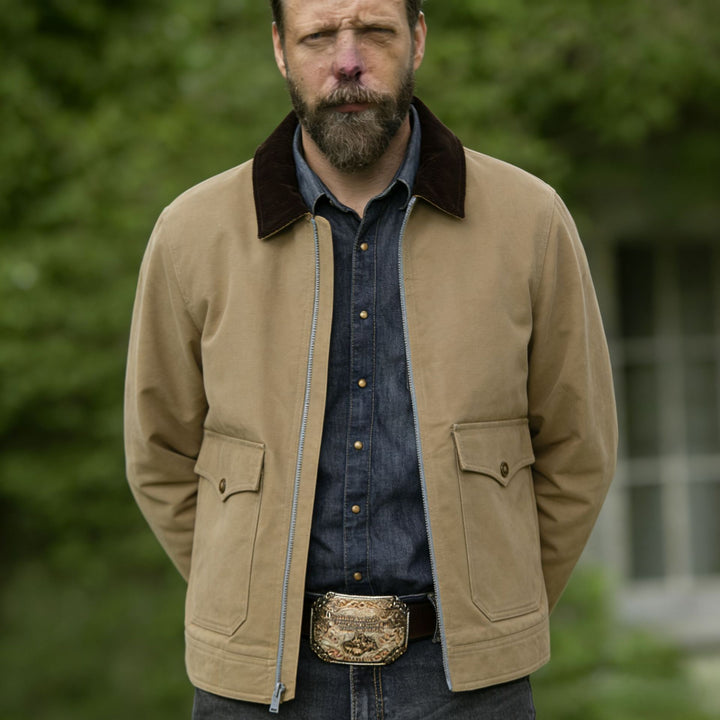 Herren robuste Canvas-Fieldjacke mit Cordkragen und aufgesetzten Pattentaschen Drune