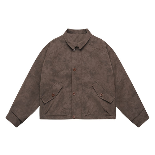 Herren Kurz geschnittener Suede‑Optik Blouson mit aufgesetzten Klappentaschen und Hemdkragen Drune