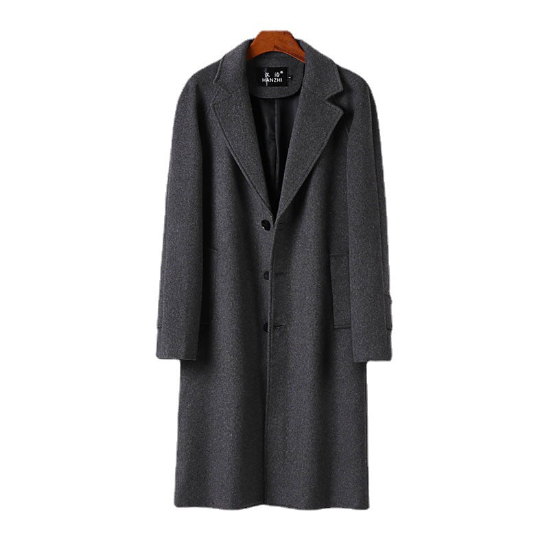 Herren Maxilanger Wollmantel mit cleanem Schnitt, schmalem Revers und innenliegendem Futter Drune