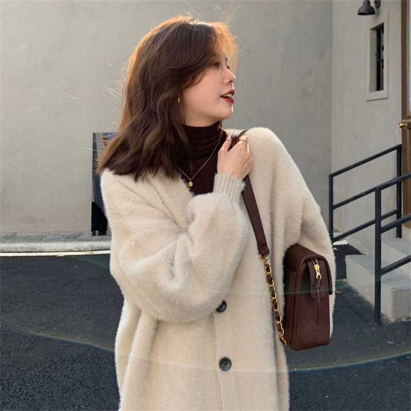 Damen Flauschiger Cardigan mit Knopfdetails und weit geschnittenem Design Drune