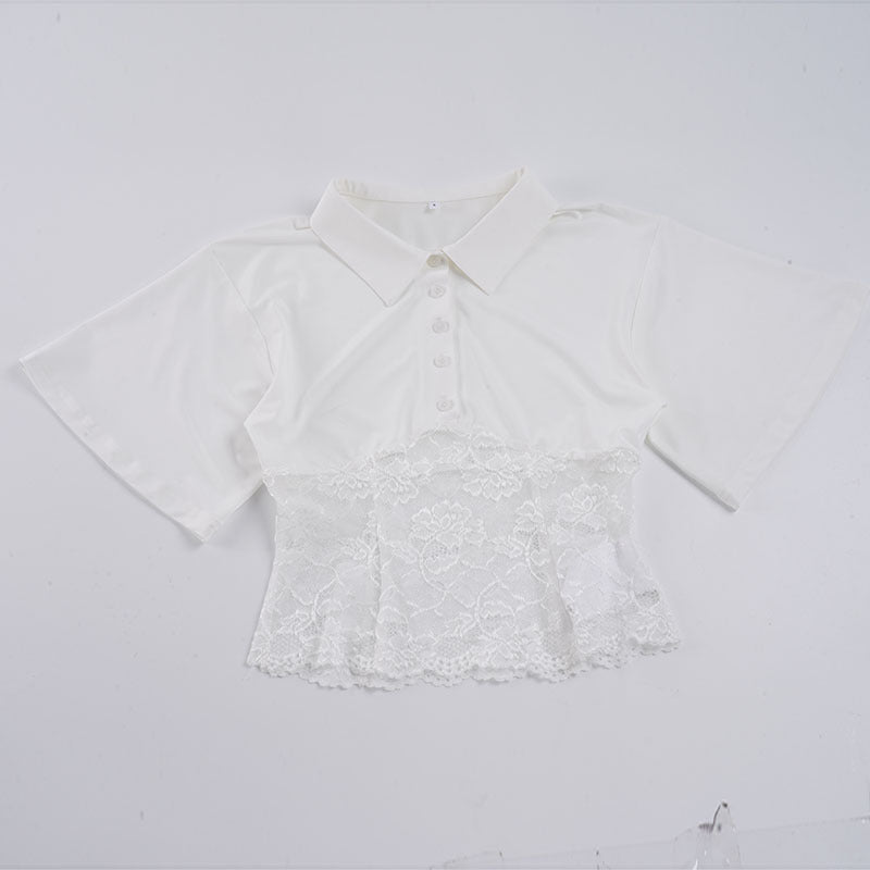 Damen elegantes Poloshirt mit Spitze und Kurzarm Drune