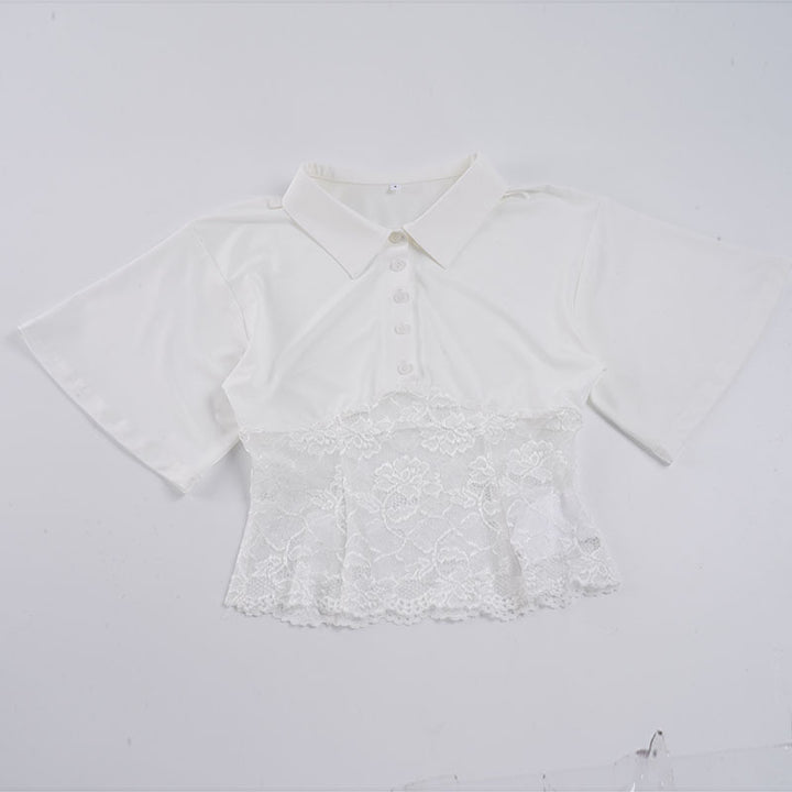 Damen elegantes Poloshirt mit Spitze und Kurzarm Drune