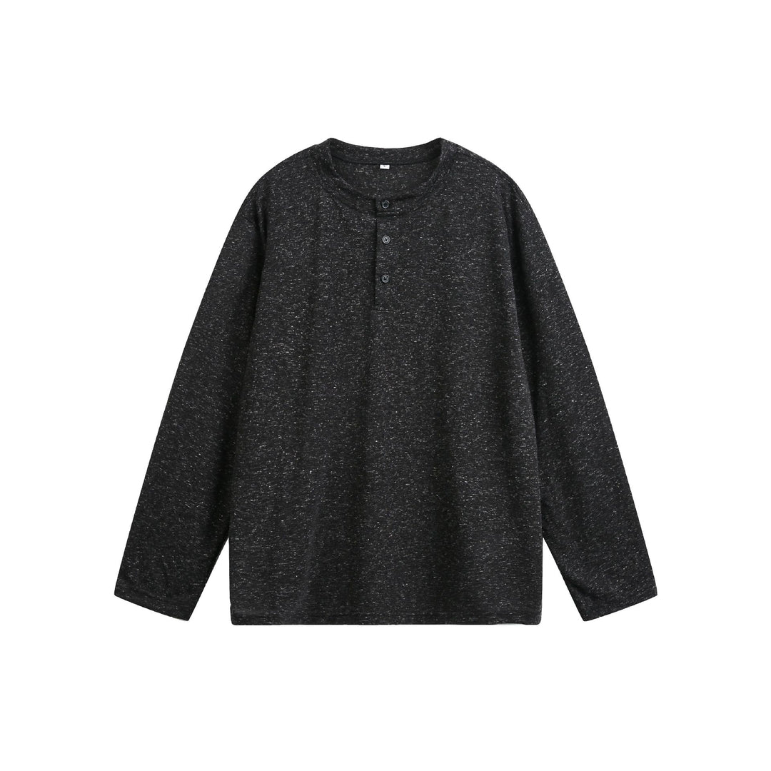 Unisex Meliertes Baumwoll-Henleyshirt im Oversize-Look mit kurzer Knopfleiste Drune
