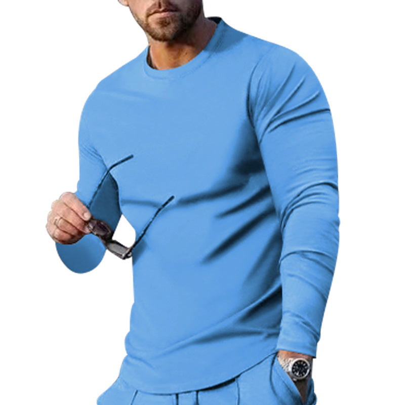 Herren nan schmal geschnittenes Langarmshirt mit Rundhalsausschnitt elastischem Baumwollstretch und verlängertem Saum Drune
