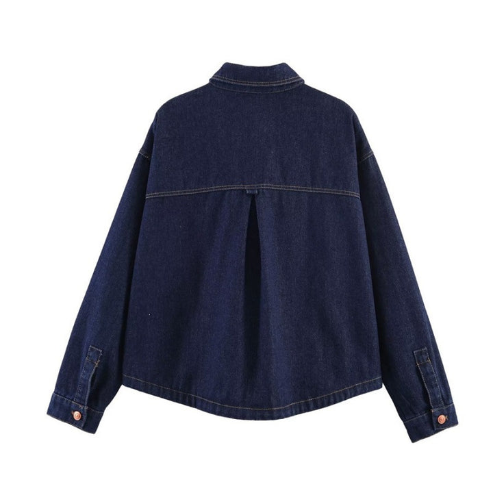 Damen Oversize-Jeansjacke mit kastigem Cropped-Schnitt, aufgesetzten Taschen und Kontrastnähten Drune
