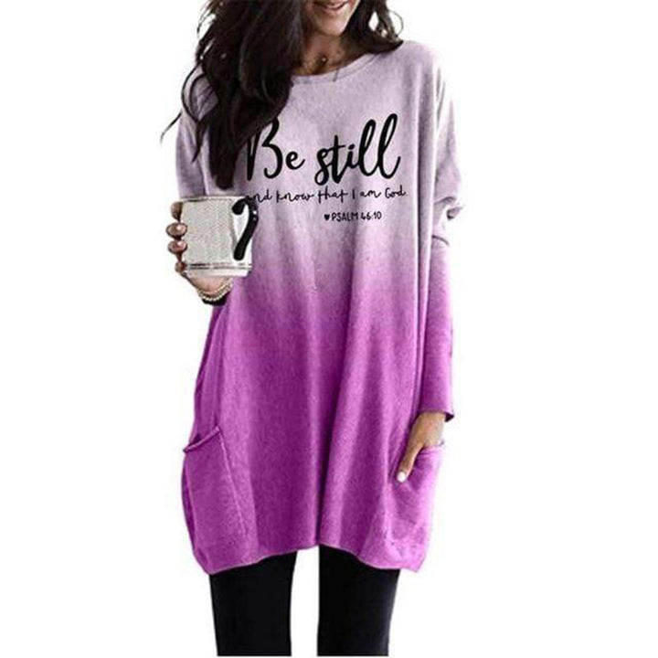 Damen Oversize Druck Tunika mit Rundhalsausschnitt, Seitentaschen und Ombre-Gradient-Druce