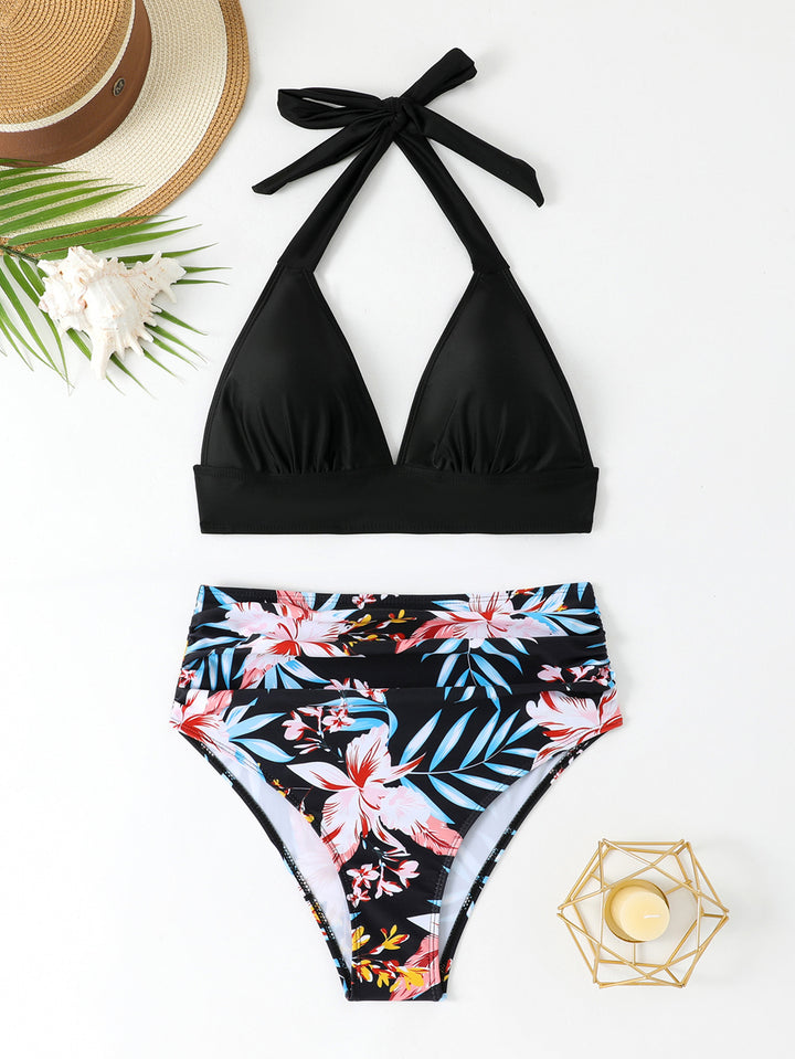 Damen Hochtailliertes Triangel-Bikini-Set mit floralem Design Drune