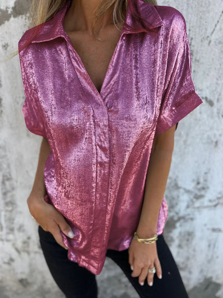 Damen Elegante Satinbluse mit glänzendem Finish und lässigem Schnitt Drune