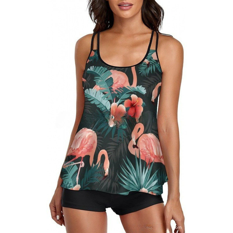 Damen Sportliches Tankini-Set mit bequemem Shorts und verstellbaren Trägern Drune