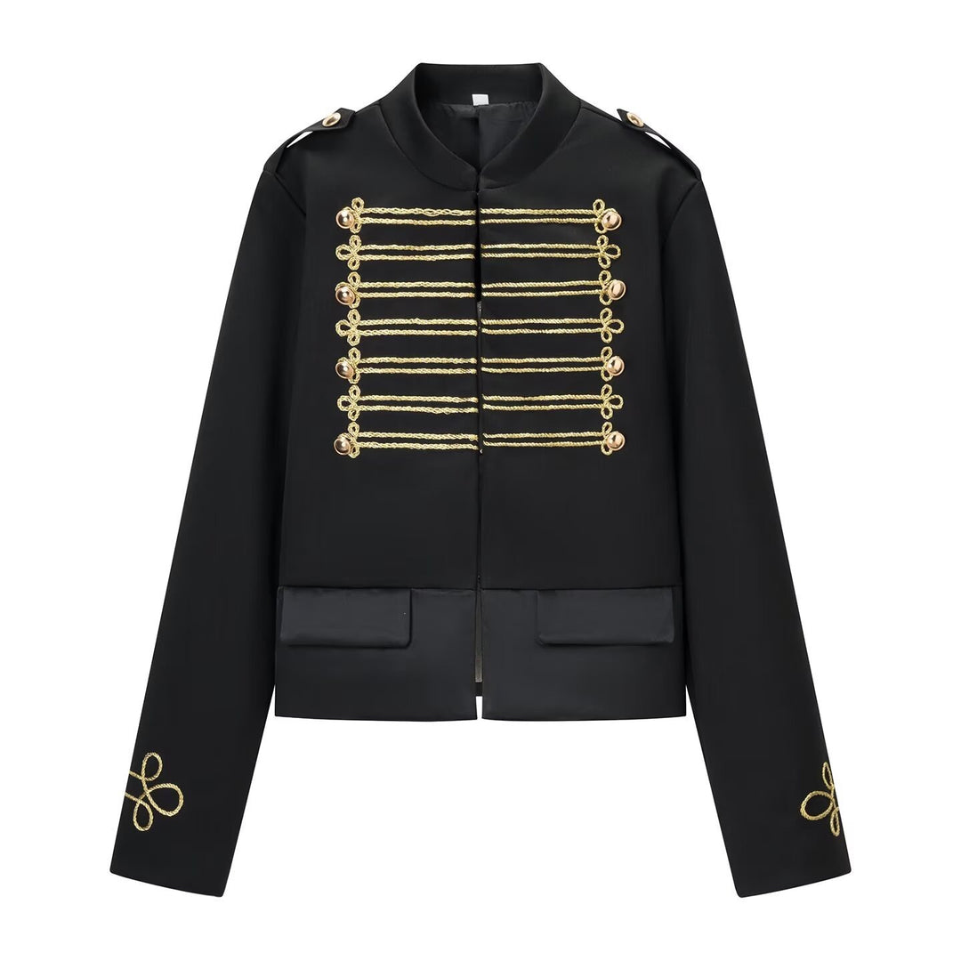 Damen Kurzparadejacke im Uniformstil mit Zierkordeln und Pattentaschen Drune
