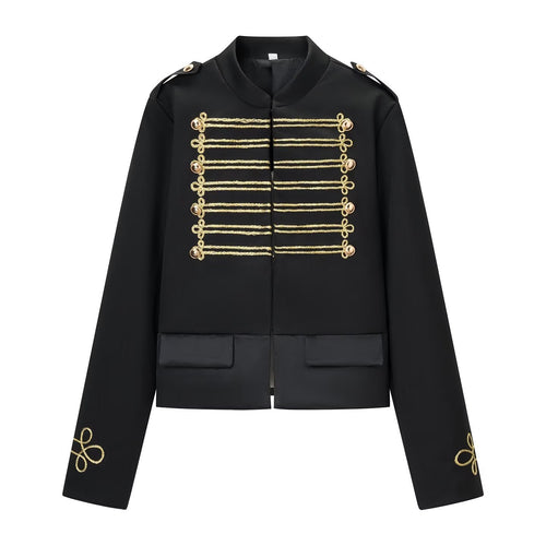 Damen Kurzparadejacke im Uniformstil mit Zierkordeln und Pattentaschen Drune
