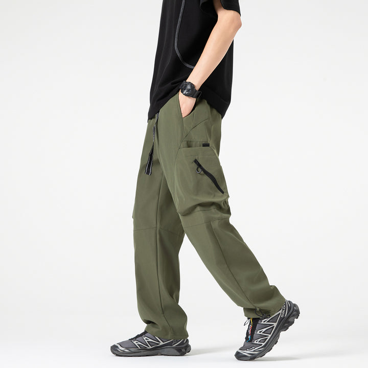 Herren Baggy-Cargo-Hose im Tech-Utility-Stil mit großvolumigen Klapptaschen, elastischem Bund und verstellbarem Kordelsaum Drune
