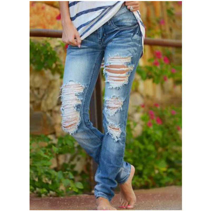 Damen Ripped Jeans im lässigen Urbanstyle mit ausgefransten Säumen Drune