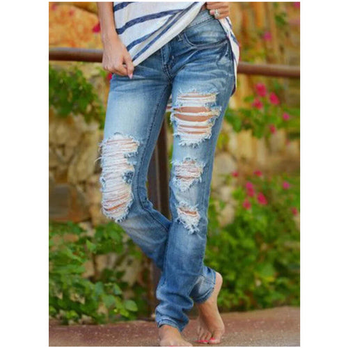 Damen Ripped Jeans im lässigen Urbanstyle mit ausgefransten Säumen Drune