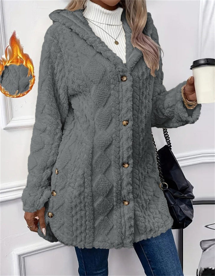 Damen Kuschelige Teddyjacke mit Knopfverschluss Drune