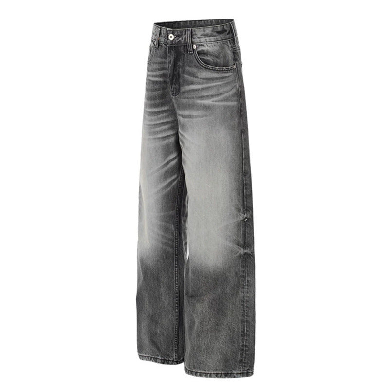 Damen Hochtaillierte Wide‑Leg Denimhose mit Used-Fade-Effekt Drune