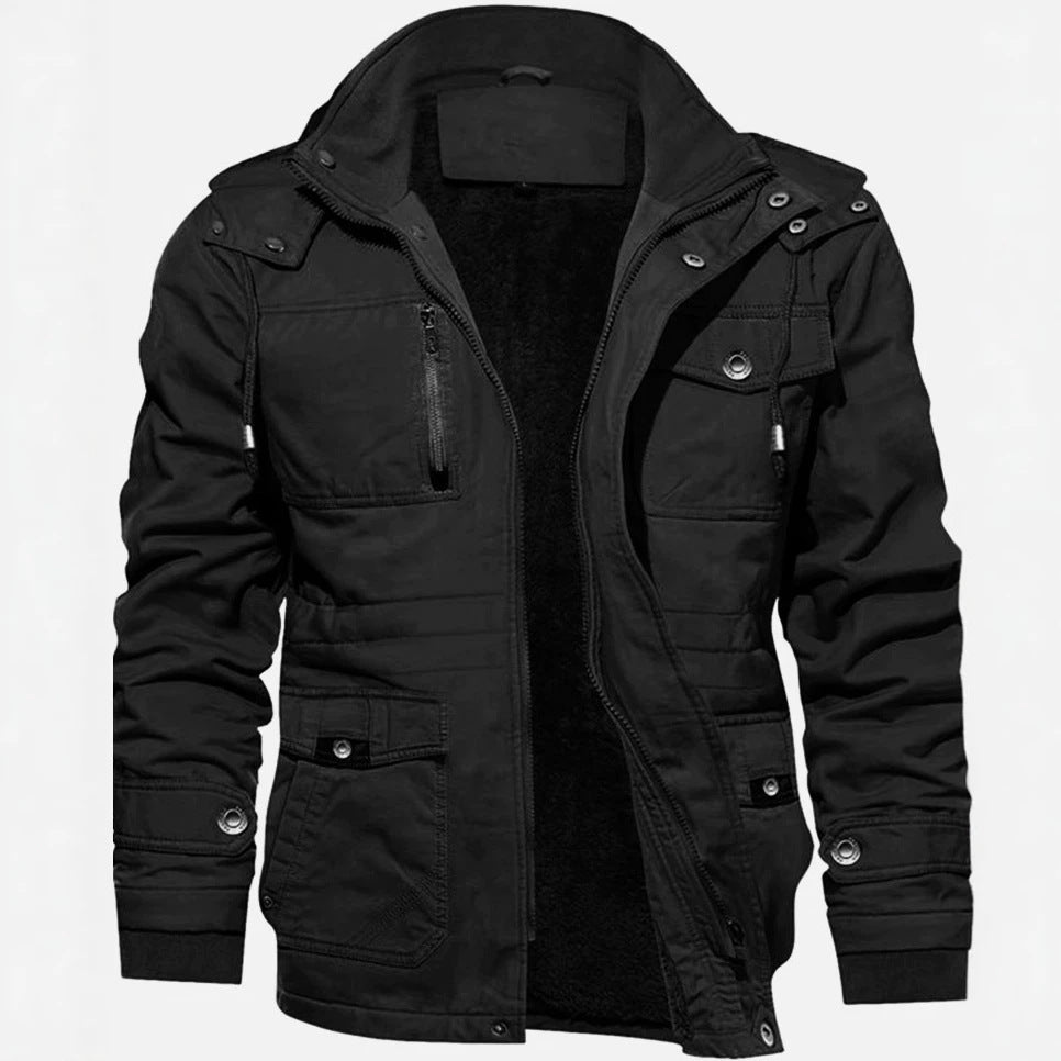Herren Thermo-Feldjacke mit Teddyfutter, Kapuze und Mehrfachtaschen Drune