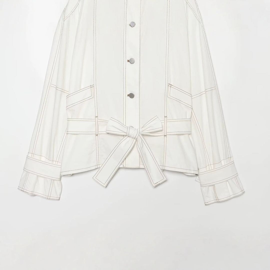 Damen Cropped Parka‑Jacke mit hohem Funnelkragen, Pattentaschen und Bindegürtel Drune