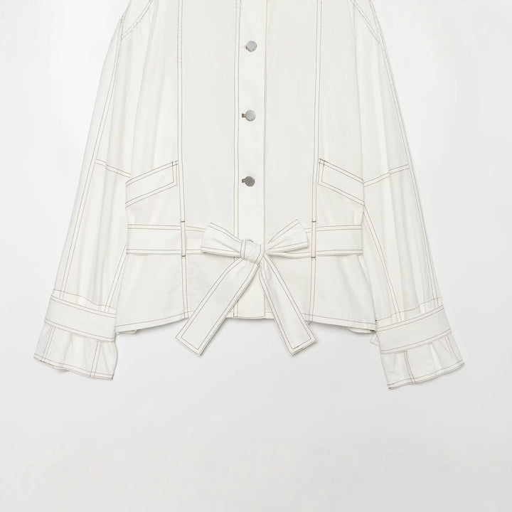 Damen Cropped Parka‑Jacke mit hohem Funnelkragen, Pattentaschen und Bindegürtel Drune