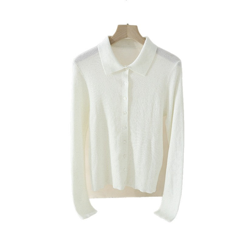 Damen Feinstrick-Cardigan mit Polokragen, Knopfleiste und dezentem Glitzereffekt Drune