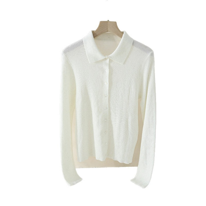 Damen Feinstrick-Cardigan mit Polokragen, Knopfleiste und dezentem Glitzereffekt Drune