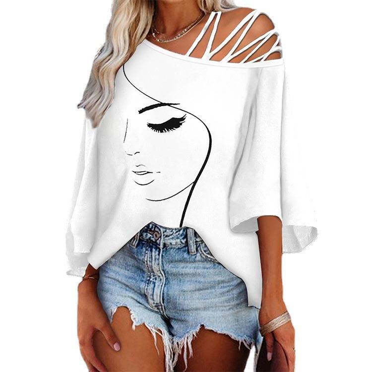 Damen Tunika mit asymmetrischem Trägerdesign und stylisierter Gesichtsgrafik Drune