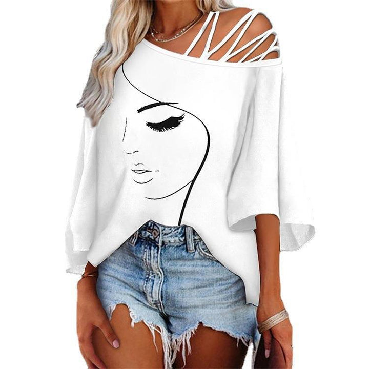 Damen Tunika mit asymmetrischem Trägerdesign und stylisierter Gesichtsgrafik Drune