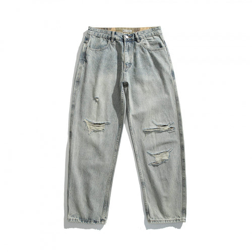 Herren Lässige Straight‑Leg Jeans mit Used‑Waschung und Destroyed-Details Drune