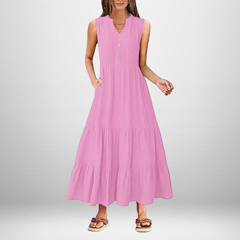Damen Maxikleid mit Knopfdetail und seitlichen Taschen Drune