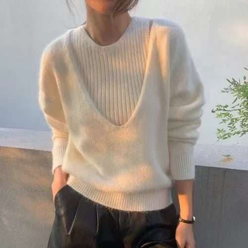 Damen lässiger V-Ausschnitt Pullover mit strukturiertem Design Drune