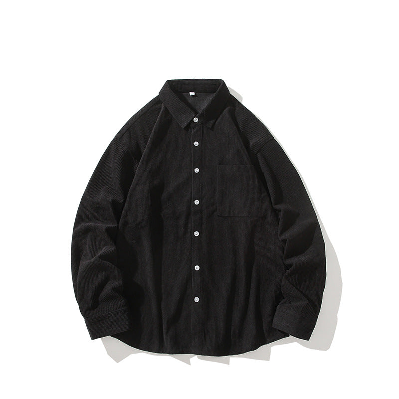 Herren Oversize-Feincord-Hemdjacke mit Brusttasche und Relaxed-Schnitt Drune