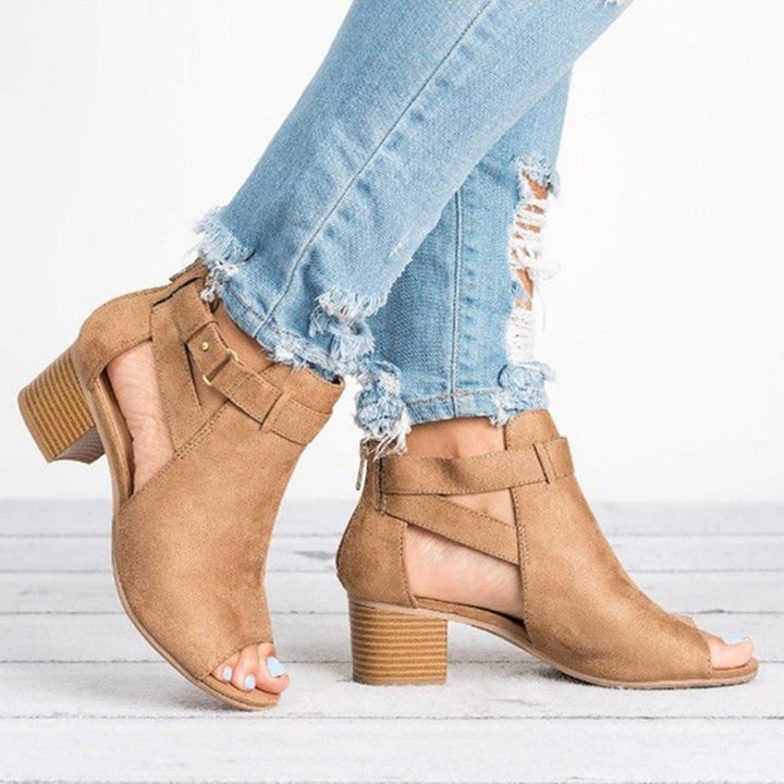 Damen Offene Absatzsandalen mit modischen Riemchen und stabiler Laufsohle Drune