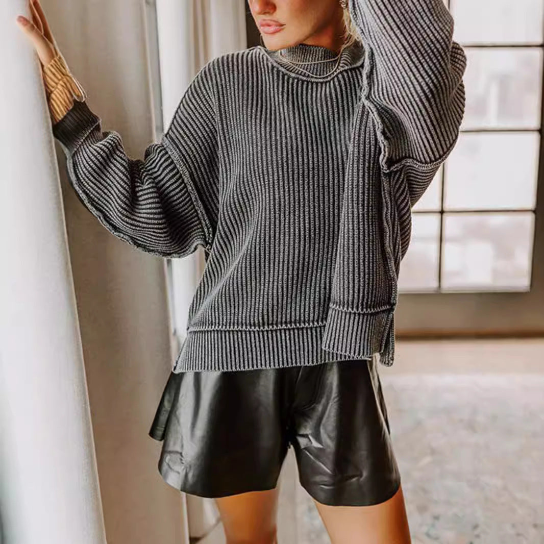 Damen lässiger Rollkragenpullover mit feinem Streifenmuster und oversized Schnitt Drune